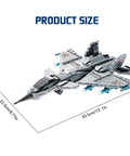 Fighter Jet Building Set For Boys Ages 8 To 14 With Foldable Wings Realistic Cockpit Airplane Model Kit STEM Toy 577 Pieces, dimensions shown