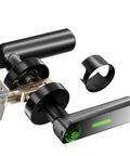 Fingerprint Door Lock With Lever Handle And Keyless Entry For Smart Bedroom Security, black aluminum alloy, 70mm latch
