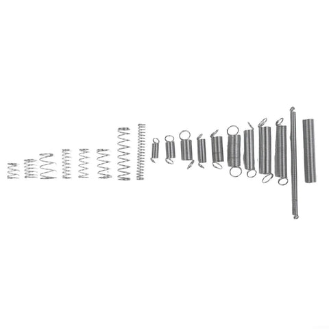 RockSolid Metal Spring Toolkit With 200 Pieces Of Heavy Duty Tension And Compression Springs In 20 Sizes Perfect For Car Repair And Gear Maintenance. metal springs in 20 sizes arranged in a row for repair tasks