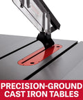 Heavy Duty 10 Inch Table Saw Pumping Out 3 Hp At 230 V With Rock Solid Cast Iron Wings for precision-ground cast iron tables.