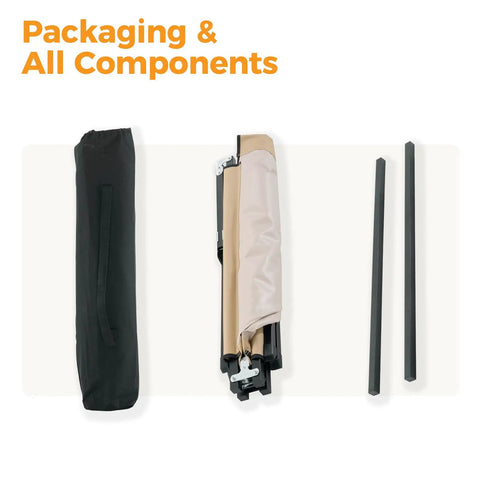 Packaging and components of Extra Wide Camping Cot For Adults With 30.3 Inch Sleep Space No Squeeze Comfort Foldable Army Bed.