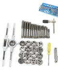 Heavy Duty Tap And Die Set 32 Piece Precision Thread Repair Kit With Wrench For Mechanics And DIYers, Alloy Steel Hand Tools For Quick Fixes And Smooth Jobs On Vehicles Or Machinery, laid out with taps, dies, holders, and case