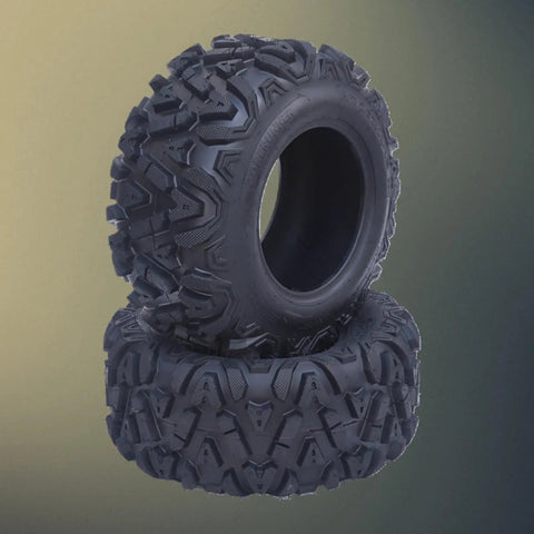 Mud Ready 6-Ply Tubeless ATV UTV All-Terrain Tire Set 24x8-12 Front And 24x9-11 Rear for off-road use, two stacked tires