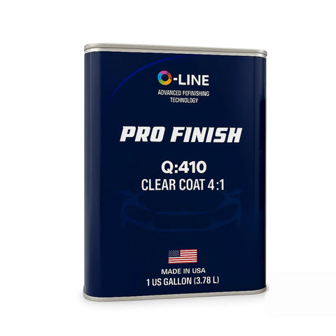 Front view of Pro Finish Q:410 Clear Coat 4:1 can by O-Line, 1 gal, USA-made