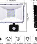 50W Led Security Light with Motion Sensor, Pir Flood Light Ip67 Waterp, side view showing dimensions and motion sensor.