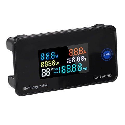 Open Transformer AC Multimeter Digital Energy Meter KWSAC300-100A with 360 Degree Color LCD, black casing, front view
