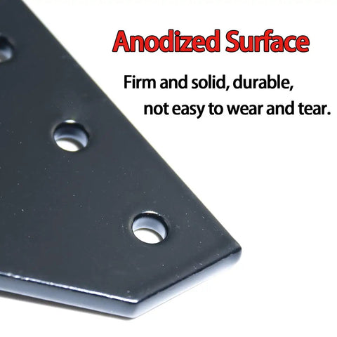 Close-up of 10 Pcs Anodised 90 Degree T Shape Corner Bracket Plate With Five Holes For 20x20mm Aluminum Extrusion Profile Black