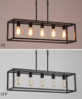 Black Rectangle Kitchen Island Light With Five Linear Pendant Fixtures Modern Industrial Chandelier ON and OFF view