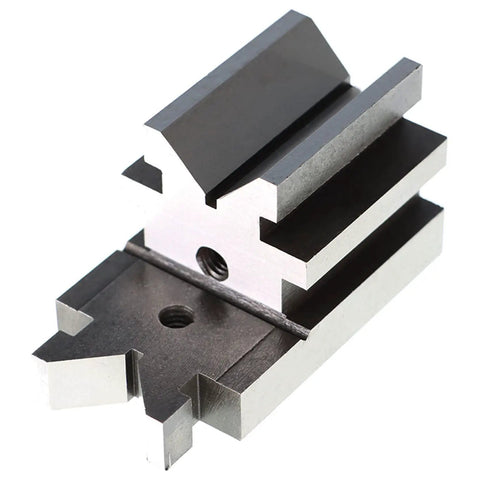All-Angle V-Block With Clamp Beefy Hardened Steel Machinist Tool For Drilling Milling Grinding Adjustable Side Screw To Prevent Tilting 3-1/2 Inch Long 1-7/8 Inch Wide, close-up