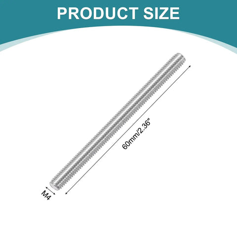 20 Pack M4 X 60mm Fully Threaded Stainless Steel Stud Rod Kit Including Nuts And Flat Washers Completely Rust Proof showcasing a 60mm stud