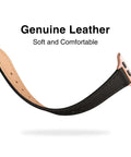 Pretty Sweet Slim Leather Band Compatible With Apple Watch For Women in black genuine leather with a rose gold clasp angle view.