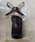 Front view of 1/2 in NPT needle globe valve with chrome cross handle and black body.