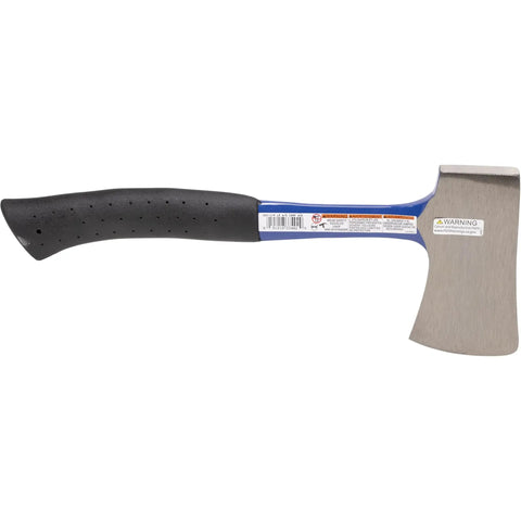 All Steel Camp Axe With Shock Absorbing Handle And Flat Beveled Face, Slip Resistant Grip, Made In The USA, Includes Sheath And Nail Slot