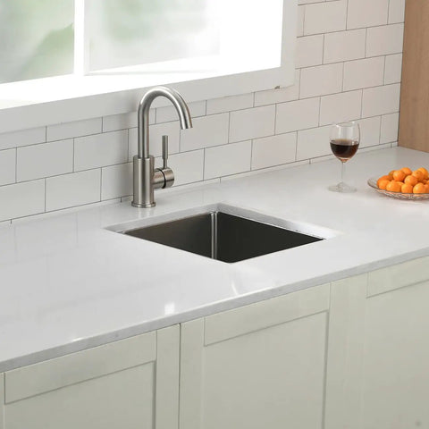Heavy Duty 16 Gauge Stainless Steel Undermount Bar Sink 13 Inch By 15 Inch Exterior in modern kitchen setup
