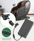 Universal Electric Recliner Power Supply Adapter For Two Pin Switching Transformer Replacement Compatible With ZBHWX W52RA73 HXY KDDY And More Models close-up with green indicator light.