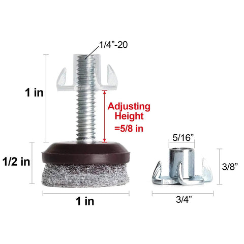 No More Wobbly Tables And Chairs With Adjustable Furniture Levelers Featuring High Density Felt Pads, 1/4-20 Threaded Shank T Nuts