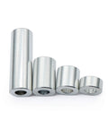 Front view: five aluminum spacers, 1/2 in OD x 1/4 in ID x 1/2 in long, unthreaded standoffs