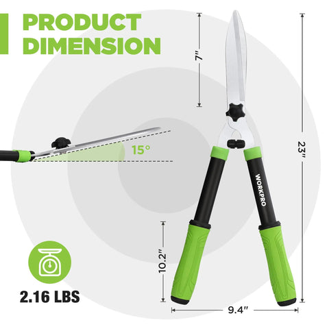 23 Inch Hedge Trimmers With Chrome Plated Steel Blades And Ergonomic Handle For Quick Pruning Of Borders Boxwood And Tall Bushes
