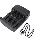 USB Universal Smart Battery Charger For 3.2V LiFePO4 Batteries With NiZn Compatibility showing battery slots and USB-C cable
