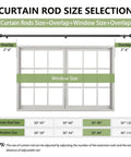Diagram showing size options for Five Eighth Inch Adjustable Curtain Rod Set, 30 To 90 Inches, Black Splicing Rods For Windows 30 To 84 Inches