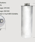 Beefed Up Run Capacitor Replacement For RV Air Conditioners 60 To 5 UF MFD 370 440 VAC 50 60 HZ 10000 AFC dimensions and specs