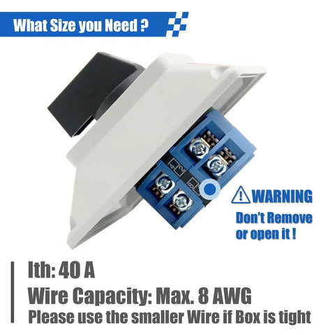 Heavy Duty 40A Rotary Changeover Switch with Box 660V 3 Position, showing wire capacity and warning label