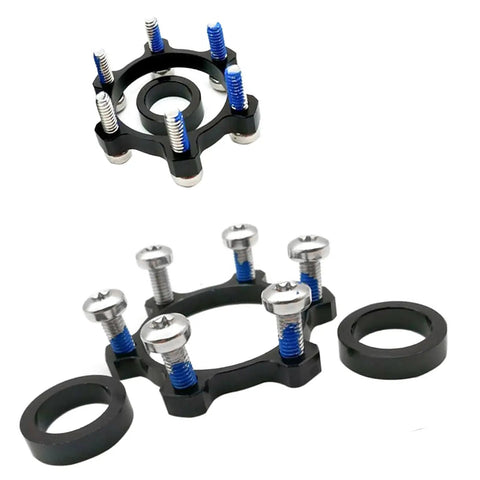 Disc Brake Adapter For Front 100x15 To 110x15 And Rear 142x12 To 148x12 Alloy CNC Machined Hub Conversion shown with bolts