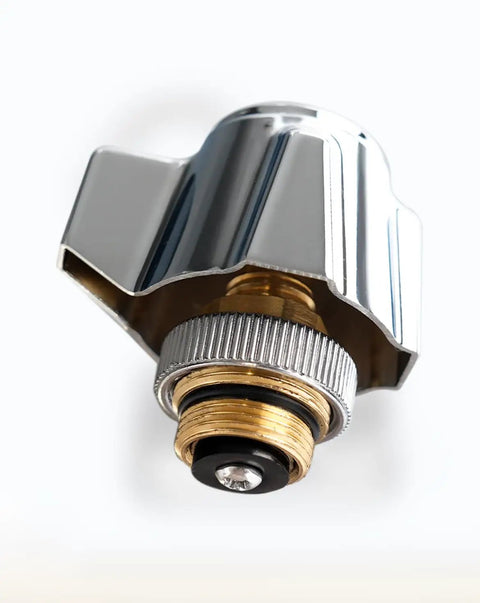 Close-up of a chrome knob handle and brass valve from Brass Faucet Stems Valves And Knob Handles Kit For Commercial Faucets Replacement Rustproof Chrome Knob Durable Brass Valve For 4 Inch Center Faucets Easy Install