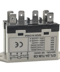 Beefy 100-120VAC Power Relay With 30A At 277VAC 6 Pin DPST Normally Open Contacts, quick connect terminals, side view.