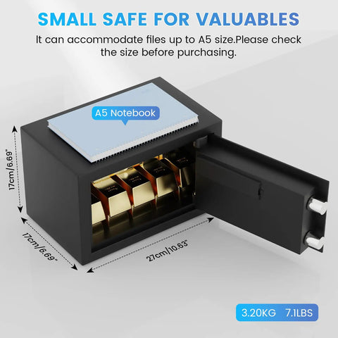 Compact Home Safe With Alarm System, Fireproof Waterproof Bag, Hidden Wall Or Floor Safe for cash and jewelry with A5 notebook