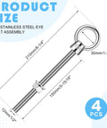 Four Pack Half Inch By Eight Inch Stainless Steel Eye Bolts With Nuts Marine Grade 316 for Rigging, Anchoring, Pulling and Pushing