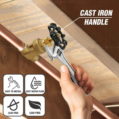 Installing Heavy Duty 1/2 Inch Gate Valve With Sweat Connection in pipeline, showing cast iron handle, lead free bronze body, non rising stem