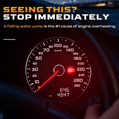 Dashboard warning light indicating engine overheating due to failing water pump, crucial for Chevy Equinox and Pontiac Torrent maintenance.