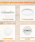 Motion Sensor LED Ceiling Light For Indoor Use 18W Flush Mount Fixture installation options: recess, ceiling, wall mount