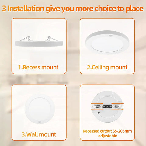 Motion Sensor LED Ceiling Light For Indoor Use 18W Flush Mount Fixture installation options: recess, ceiling, wall mount