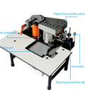 Portable Wood Edge Banding Machine With PVC Glue Pot Double Sided Gluing 1200W Manual Feed, showing glue pot and adjustments.
