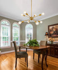 Gold Sputnik Light Fixture With 8 Lights, Modern Brass Chandelier For Dining Room Kitchen Living Room Bedroom Entryway Foyer