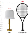 Modern Gold Brass Table Lamp Set Of 2 For Bedroom And Living Room With White Drum Shade 19.5 Inch next to tennis racket for size