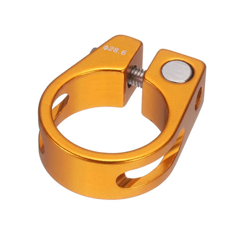 Gold Aluminum Alloy Locking Bike Seat Post Clamp 28.6mm Inner Diameter And 25.4mm Post M4 Hex Screw Durable Lightweight