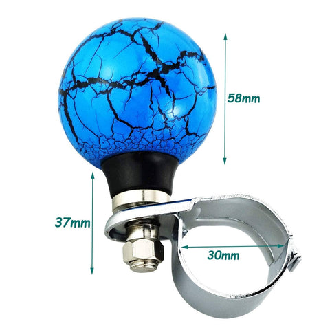 Ball Steering Wheel Knob Spinner For One Hand Driving Aid, Marbled Blue Power Handle Grip with dimensions shown