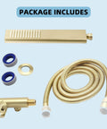 Brass High Pressure Handheld Shower Head Set in Brushed Gold with wall connector, hose, and accessories.