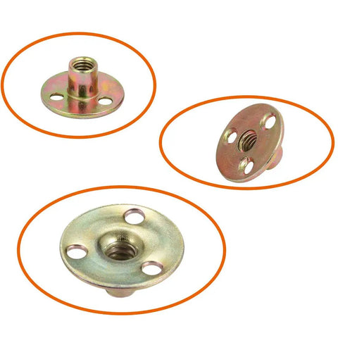 Built Like A Tank Zinc Plated Carbon Steel Screw In T Nuts With 5 16 18 Thread And Round Base Flange for solid wood joints