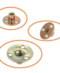 Heavy Duty Screw In Tee Nuts For Furniture Hardware With 3/8-16 Thread Zinc Plated Carbon Steel Frame And No Fuss Bolt Up Design For Rock Solid Mounting On Any Job Site Or Weekend DIY Build 12 Pc - close-up view of three tee nuts.