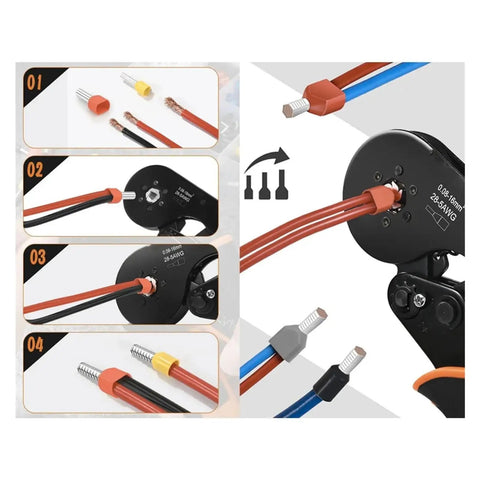 Top Tier Hexagonal Ferrule Crimping Tool Kit For Heavy Duty Jobs With 1200pcs Insulated Wire Ferrules And Terminals Compatible For 28-5 AWG Cables in use