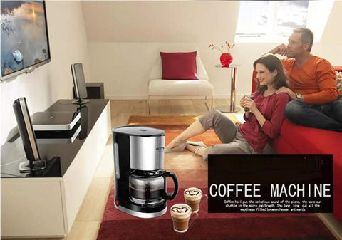 Fully Automatic Drip Glass Coffee Maker With Stainless Steel Insulation in a home setting, digital screen, and brewing feature visible