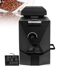 Premium Automatic Electric Coffee Bean Roaster Featuring Integrated Smoke Filter And Nine Custom Roast Curves For Next Level Performance And Truly Killer Fresh Brews Every Single Day, black design with controls.