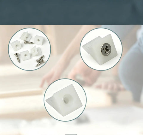 30 Pack Drawer Wedges With Screws For Bottom Support Replacement Brackets shown with plastic wedges and screws detail