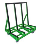 Premium Folding Glass Transport Cart And Heavy Duty Door Window Material Trolley with a sturdy green and black steel frame for heavy loads.