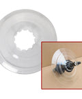 Close-up of 2 Pack Freewheel Spoke Protectors 138mm Diameter For Mountain And Road Bikes Flywheel Guard in clear plastic material