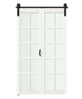 Bi-Fold Barn Door Kit 42 By 84 Inches With 10-Lite Tempered Frosted Glass Panels And Sliding Hardware For Two Doors White MDF Closet Slab 3.83 Foot Track Space Saving Modern Home Upgrade